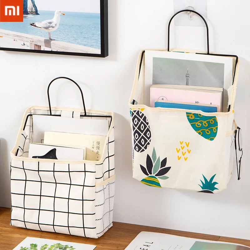 

Xiaomi Storage Bag Cotton Linen Fabric Wall Hanging Sundries Book Storage Hanging Bag Bedroom Dormitory Bathroom Storage