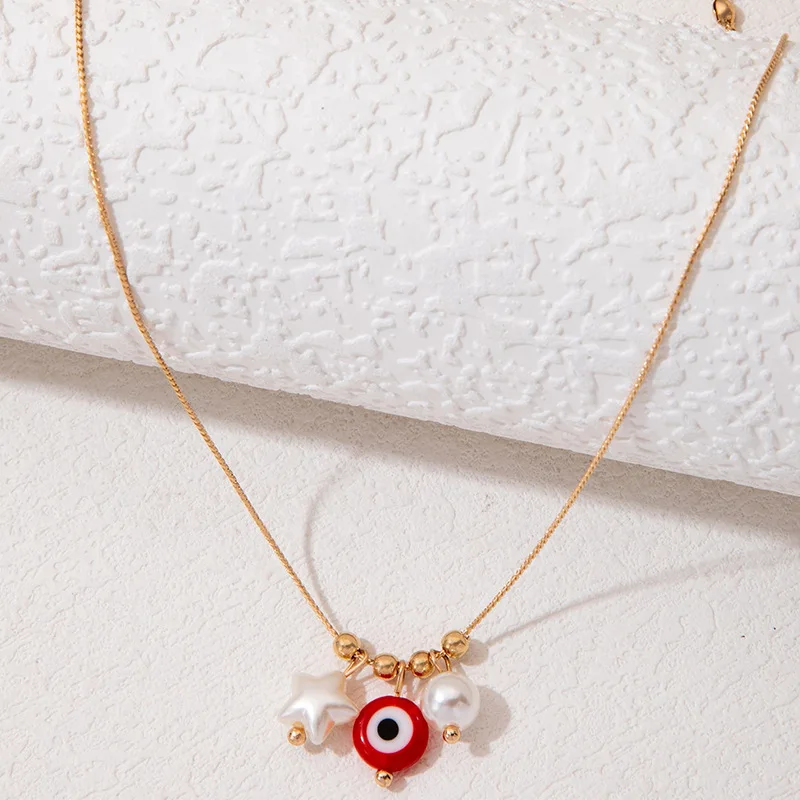 

2023 Turkey Red Evil Eye Necklace for Women Unique Design Butterfly Pearl Chain Choker Clavicle Chain Lucky Star Jewelry Gifts