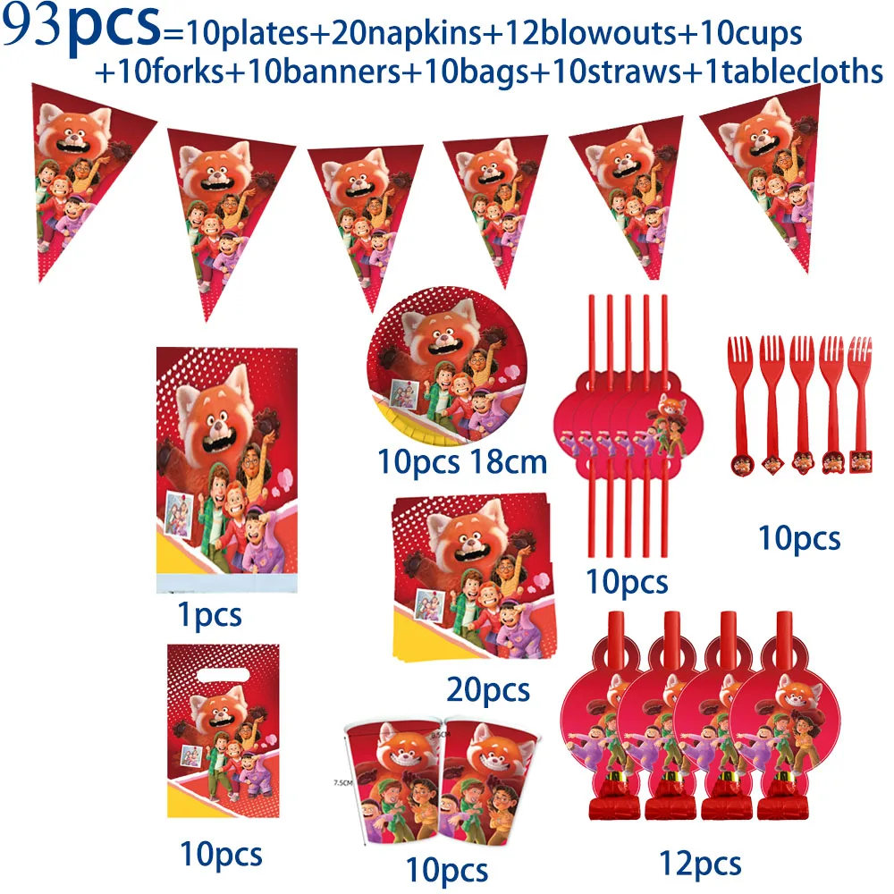 

93pcs Disposable Plates Cups Straws Flags Turning Red Disaposable Tableware Party Favors Birthday Party Decorations