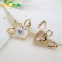 43304pcs 9x13 5mm 24k gold color brass with zircon heart wing charms diy jewelry findings accessories wholesale
