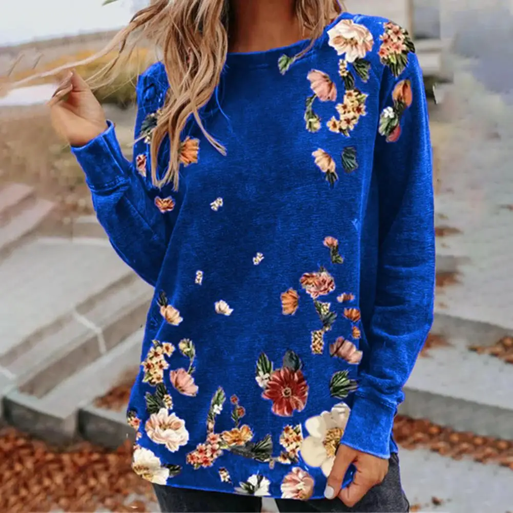 

T-shirt Casual Blouse Cotton Blend Soft Fashion Floral Print O Neck Blouse