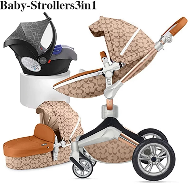 

2022 Original Hot Mom Baby Stroller 3 in 1 High Landscape Carriage With Bassinet Folding Pram Luxury Travel System For Newborns