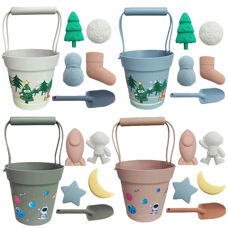 

Environmentally Silicone Snow Beach Shovel Outdoor Playing Water Bucket Snowman Christmas Tree Models Toys for Children Family