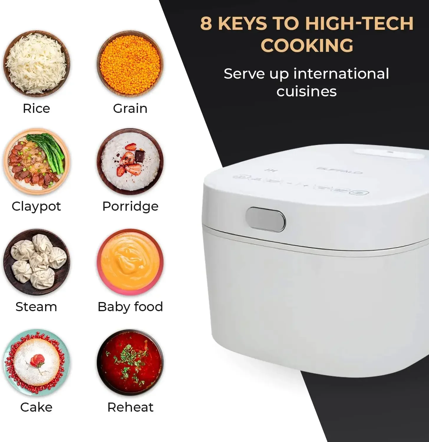 Buffalo White IH SMART COOKER Рисоварка и подогреватель 1 л 5 чашек риса внутренняя кастрюля