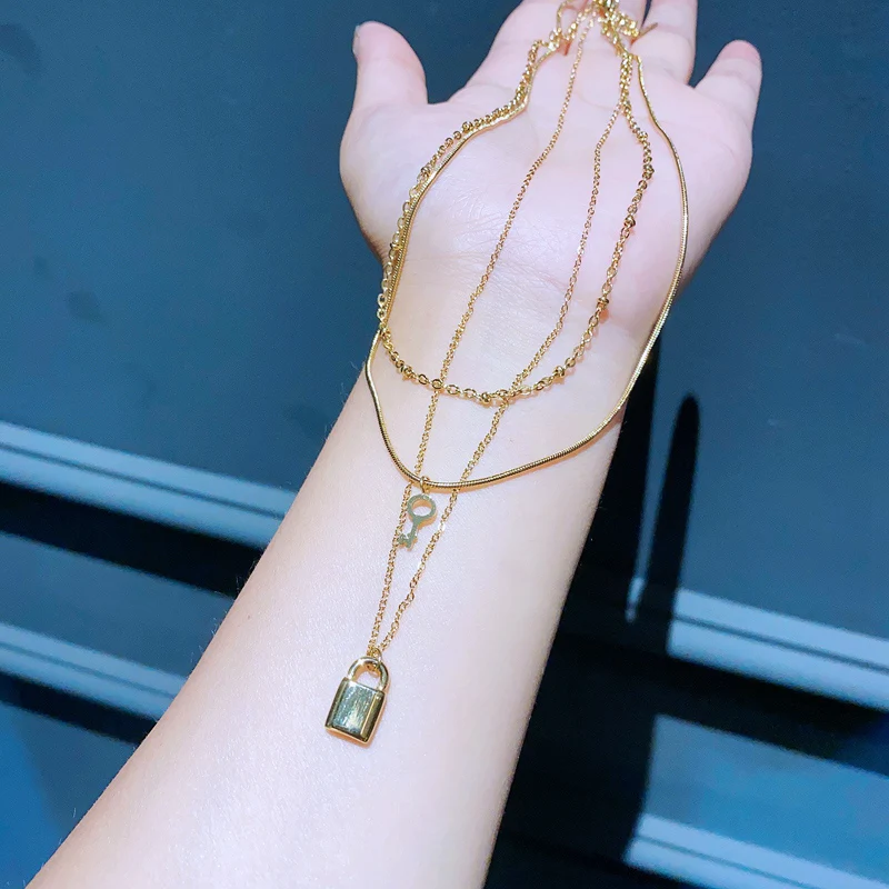 НЕ ОТДЕЛАНО многослойный замок золотого цвета кулон ожерелье цепочка из