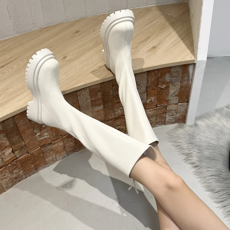 Winter Women's Outdoor Shoes Riding Boots Knee High Matte Natural Leather Cowhide Fashion Street Style Botas Mujer Women Boots