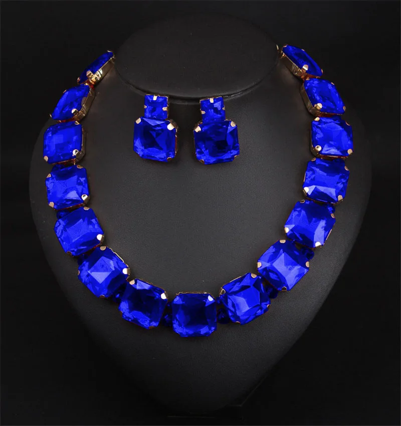 

Bohemian Geometric Red Crystal Bridal Wedding Jewelry Sets For Women Statement Rhinestone Gold Color Clavicle Luxury Jewelry