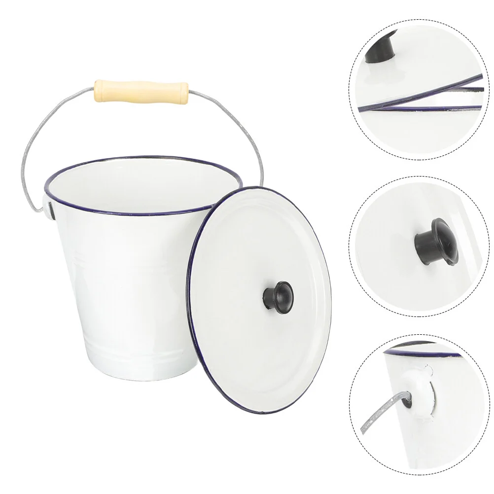 

Metal Bucket Lid Canister Container Party White Wooden Balcony Flower