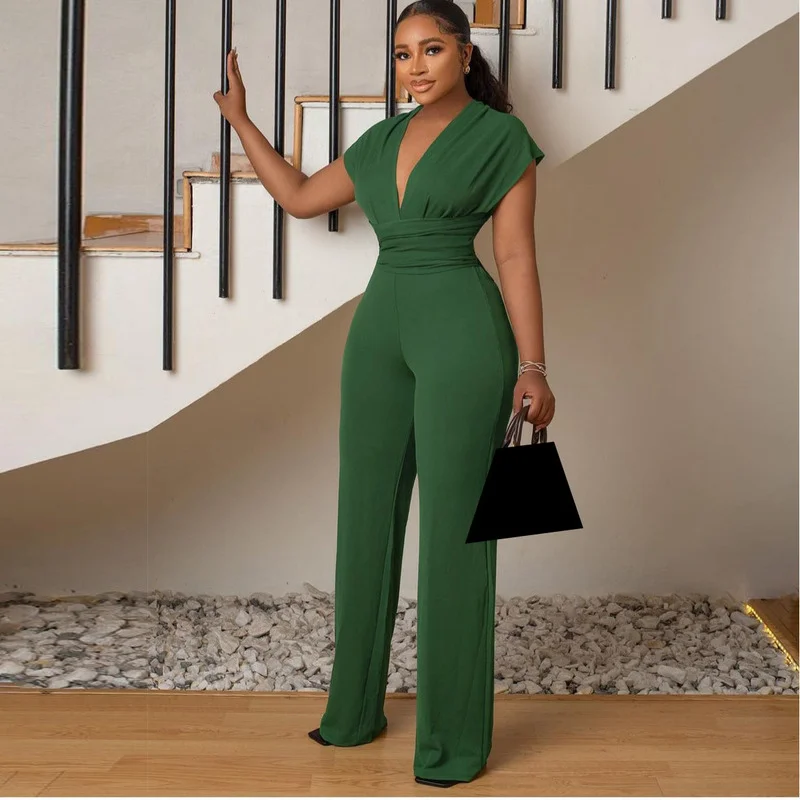 

KEXU Halter Neck High Waist Tunic Straight Jumpsuit Sexy Night Party One Piece Overalls Elegant Women Playsuit