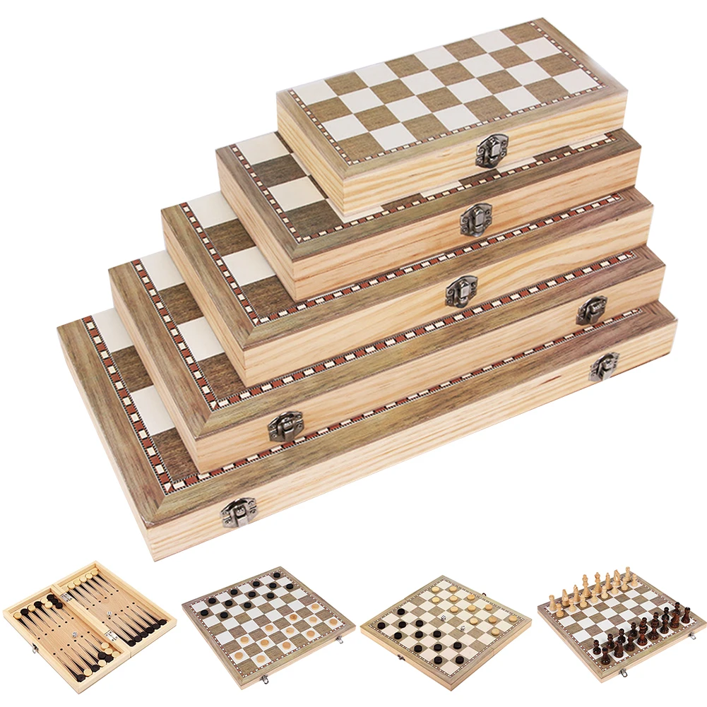 

3 In 1 Foldable Games Entertainment Adult Backgammon Travel Toy Beginner Portable Kids Learning Gift Wooden Chess Board Set