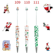 30pcs Christmas Decor Beaded Ballpoint Pen New Year Beadable Pens Cute Elk Santa Claus Gift Pen Stationery School Supplies