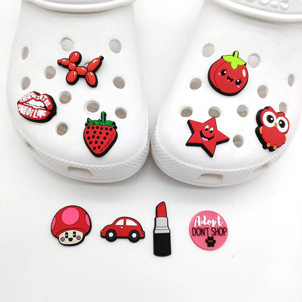 10p Red VSCO Cute Cartoon Pins Croc Shoe Charms Women PVC Ornament Kids Pin Backpack Accessories Single Sale Wholesale Bulk