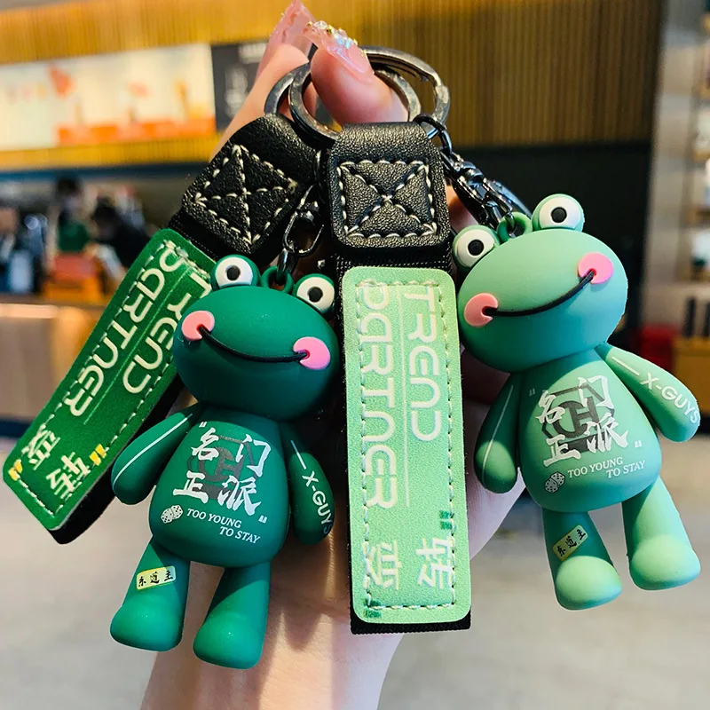 

Cartoon Ugly Smiling Face Green Frog Plush Doll Keychain Pendant Fashion Coin Bag Ornaments Keyring Lanyard for Keys Gift