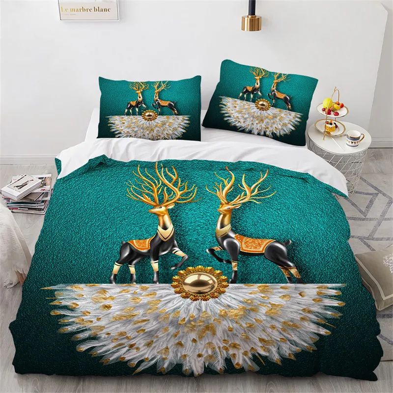 

Art Paintings Elk Comforter Duvet Cover Microfiber Deer Wild Animal Bedding Set King Queen For Girls Teen Adults Decor