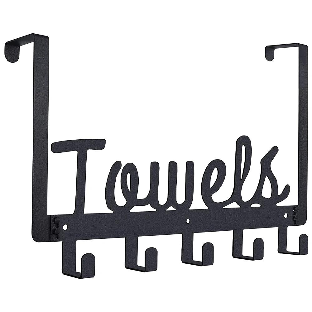 

Over the Door 5 Hooks Door Hanger over the Door Towel Rack Bathroom Organizer for Hanging Towels Robe Shirt Hat-Black