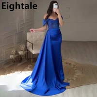 2022 royal blue evening dresses mermaid satin off shoulder side split appliques formal prom party gown celebtiry dress