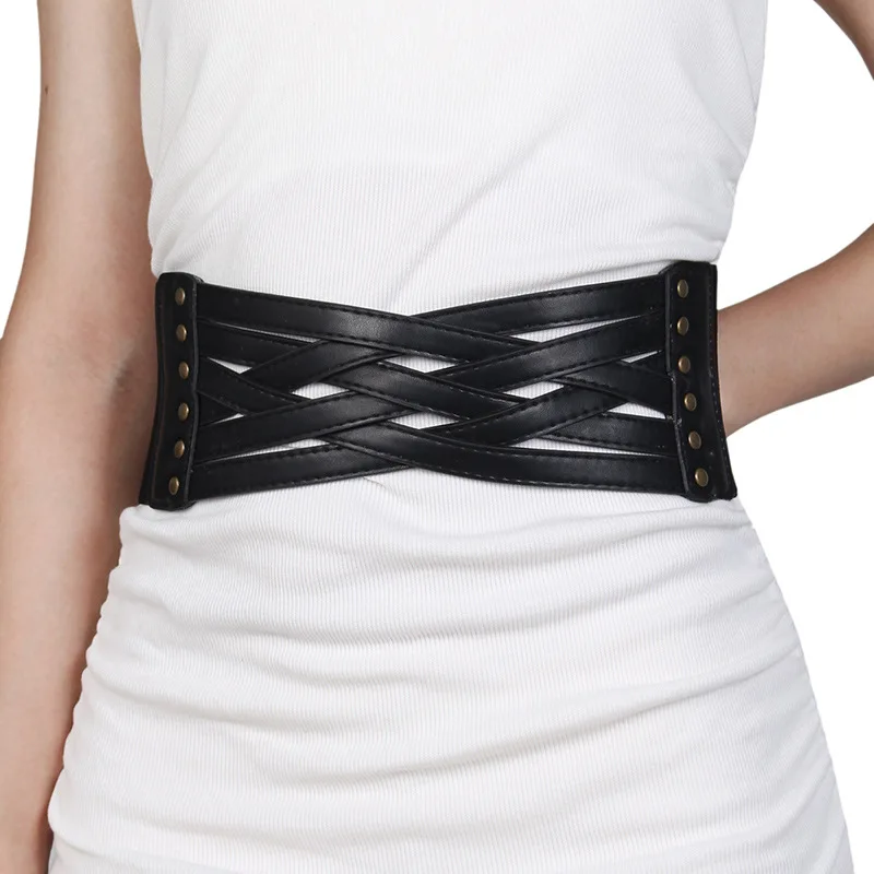 Ladies Elastic Wide Waist Belt Fashion Decorative Belts Women Vintage Hollow Out Soft Leather Waistband Garment Accessories