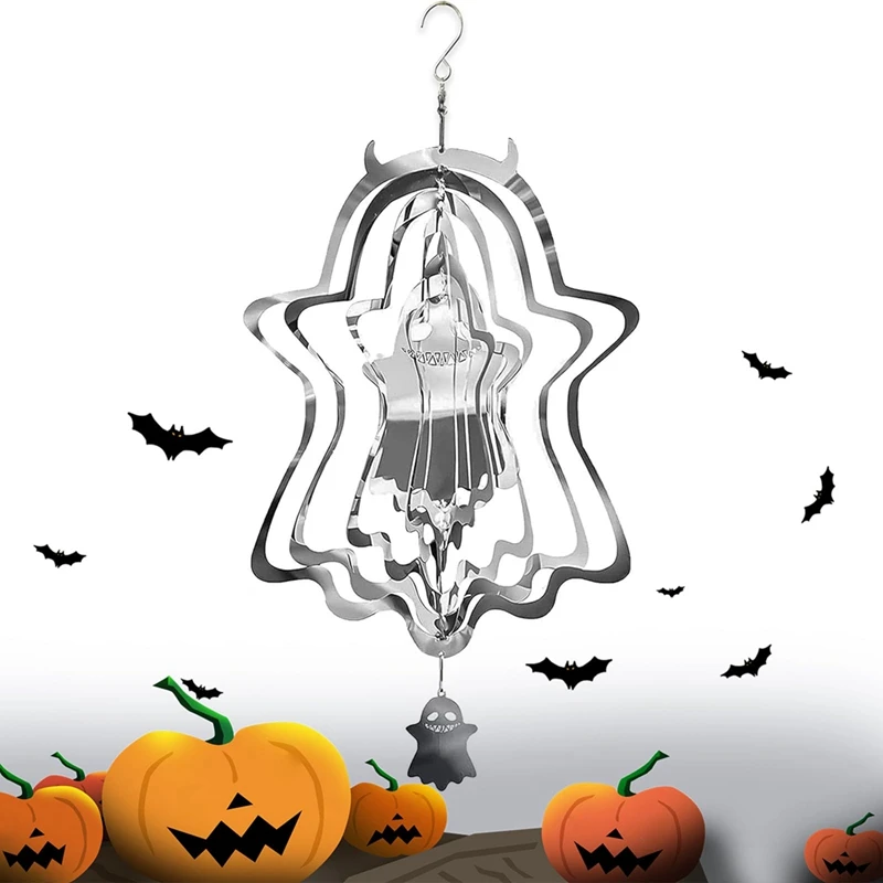 

1 Pcs Ghost Wind Spinner Sculpture Decorations 3D Stainless Steel Hanging Spinner Wind Powered Kinetic Ornaments