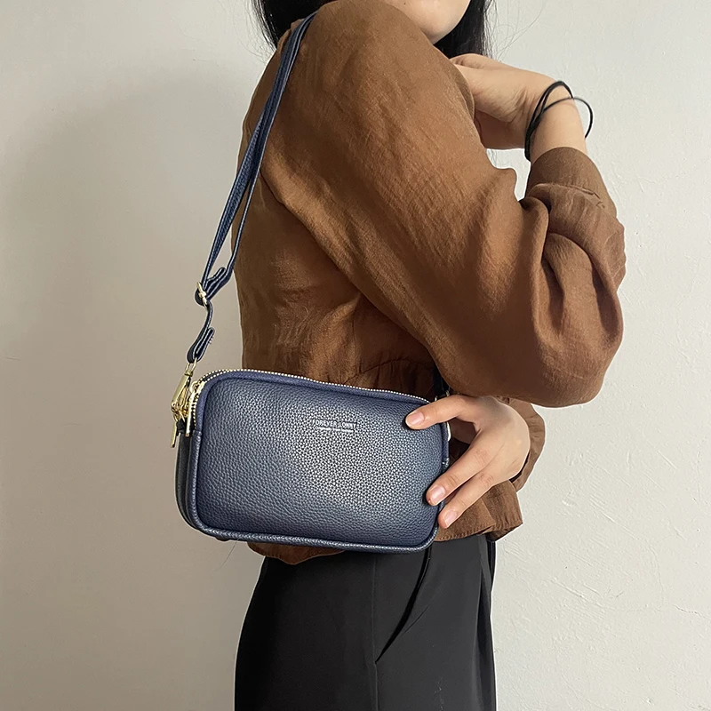 Elegant Litchi Leather Messenger Bag Simple Women Handbag Shoulder Bag Luxury Brand Designer Flap Female Small Crossbody Purse