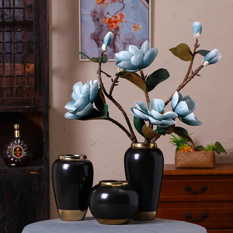 

New Chinese Ceramic Crafts Set Creative Home Living Room Soft Decoration Vase Three-piece Set Customization.