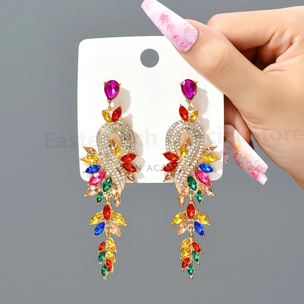 

Modern Fashion Long Hanging Earrings For Women Trend Boho Luxury Design Colorful Crystal Piercing Pendientes Statement Jewelry