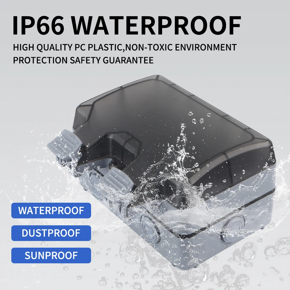 Фото GTRIC IP66 Водонепроницаемая пылезащитная коробка Открытая переключаемая розетка 16A 250V AC Настенный мульти-европейский европейский адаптер питания для ванной комнаты №4