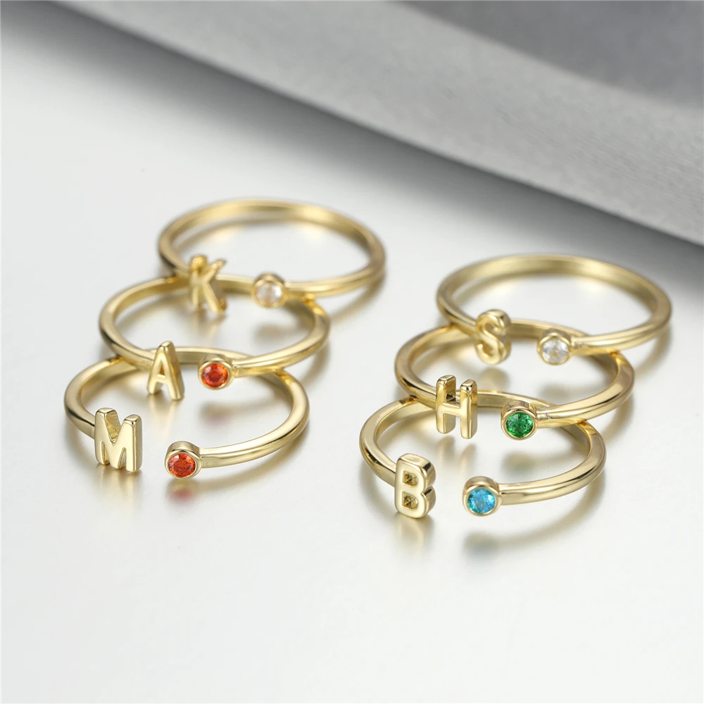 

Anslow Fashion Cute Designer 26 English Alphabet Adjustable Ring With Letter Zircon Crystal Teen Girls Women Couple Wedding Gift