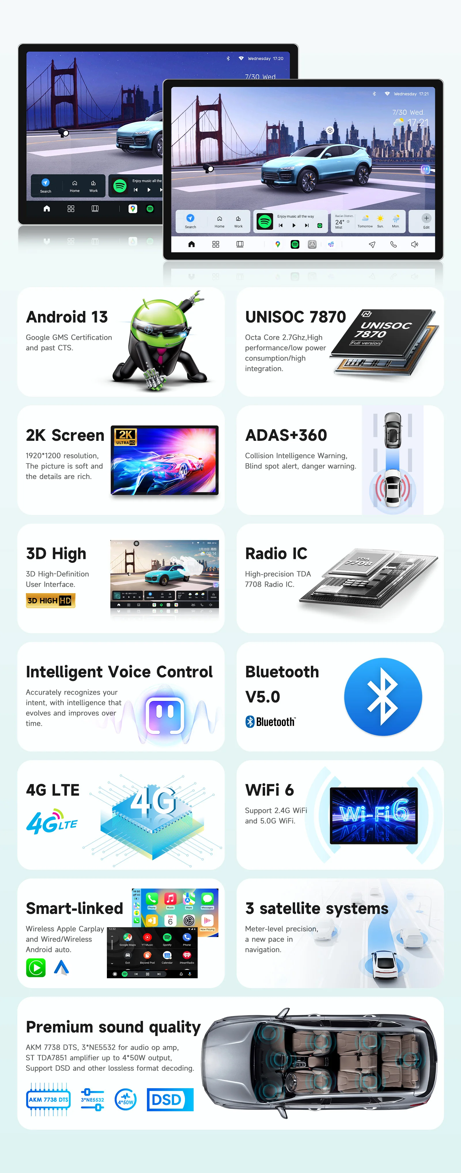 Фото Автомобильное радио 8G+256G с беспроводным Carplay, Android 13, GPS-навигацией, авто-мультимедиа, 4G BT для Toyota Tacoma 2/HILUX 2005-2013 гг. №4