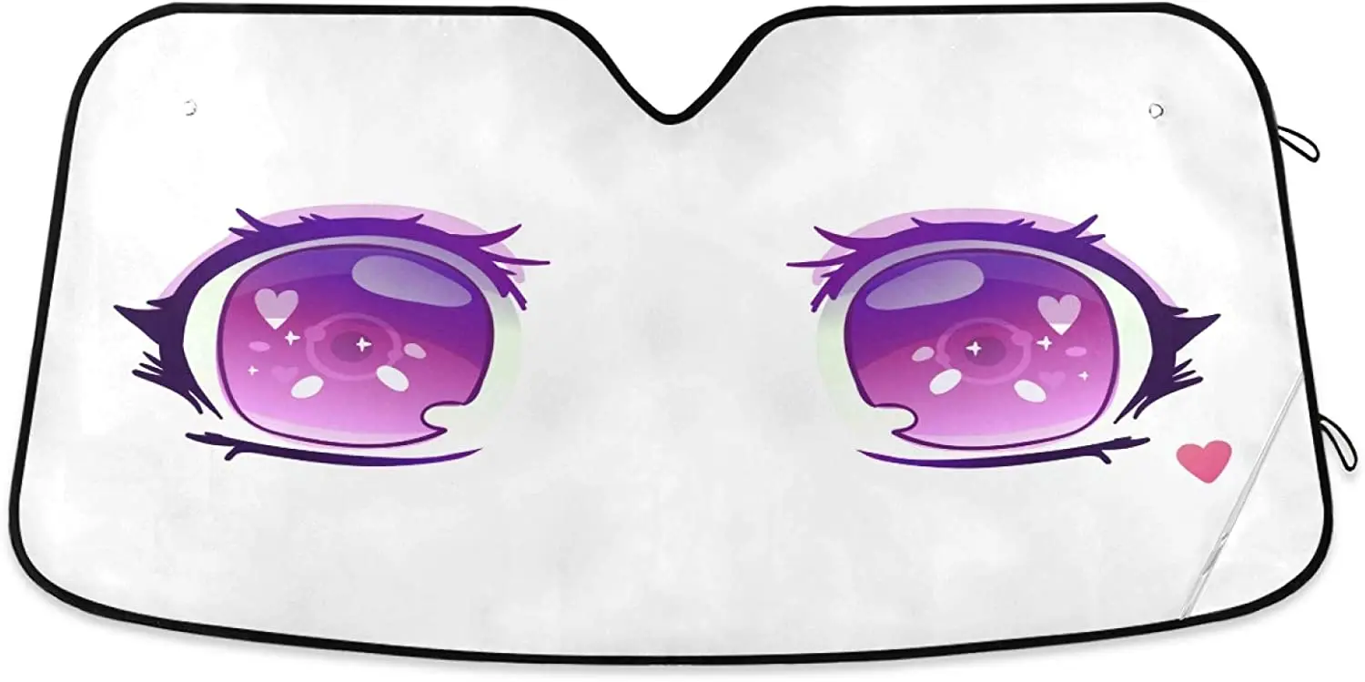 

Car sunshade Dussdil Purple Anime Kawaii Eyes Car Windshield Sunshades Big Eyes Heart Sun Shade Reflective UV