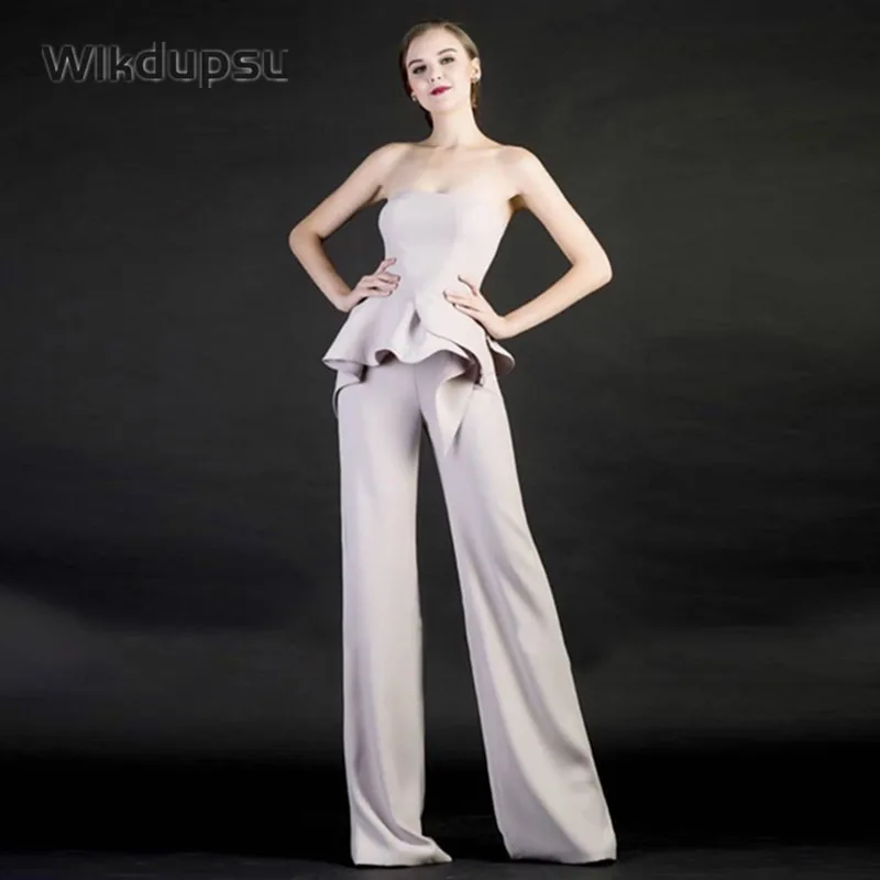 Elegant Jumpsuits Style For Ladies Evening Long Wide Leg Pants Suits Top Luxury 2022 Celebrity Party 2 Piece Set Womens Outfits