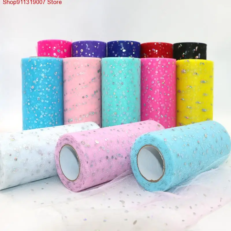 

Glitter Sequin Tulle Roll 15cm*22m Tulle Roll Spool Tutu skirt Wedding Decoration Organza Laser DIY Birthday Party Supplies