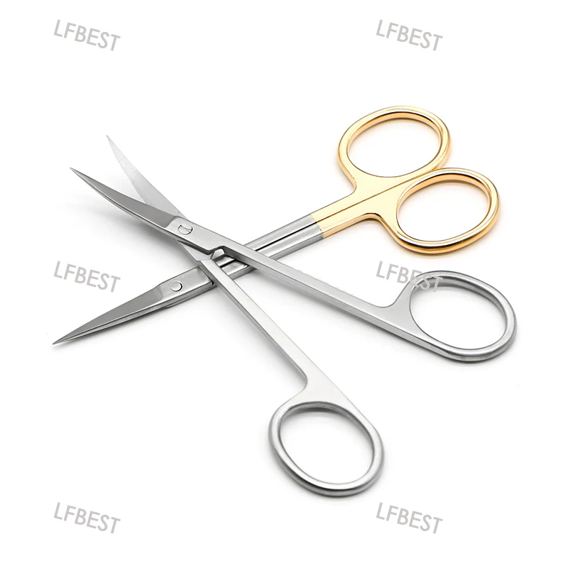 Gold Handle Scissors Stainless Steel Scissors 11.5 Straight/Curved Scissors Ophthalmic Fine Beauty Scissors Stripping Scissors