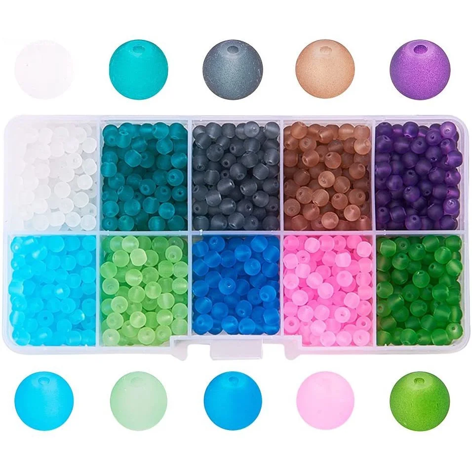 

800pcs 10 Color 4mm Frosted Glass Bead Transparent Frosted Crystal Beads for Necklace, Bracelet, Earring Jewelry Making