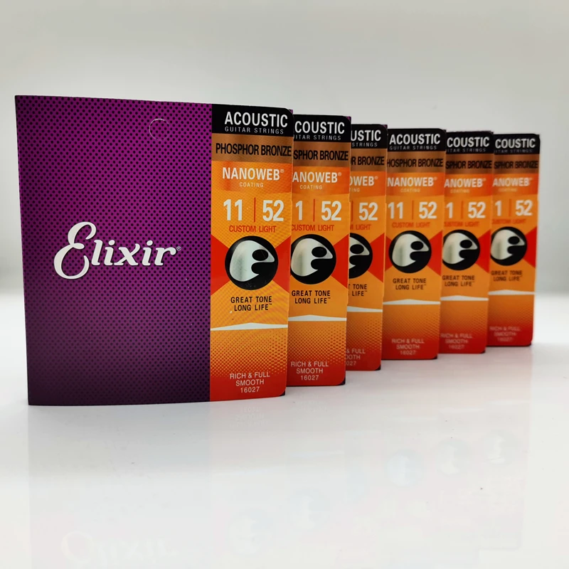 

Elixir Nanoweb Coating Acoustic Guitar Strings 16027 PHOSPHOR Bronze Custom Light 011-052 Great Tone Long Life Rich&Full Smooth