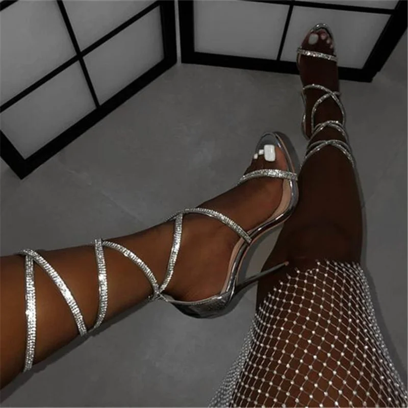 

Женские босоножки в европейском и американском стиле, инкрустированные туфли-лодочки на каблуках с круглым носком и ремешком на щиколотке, ...