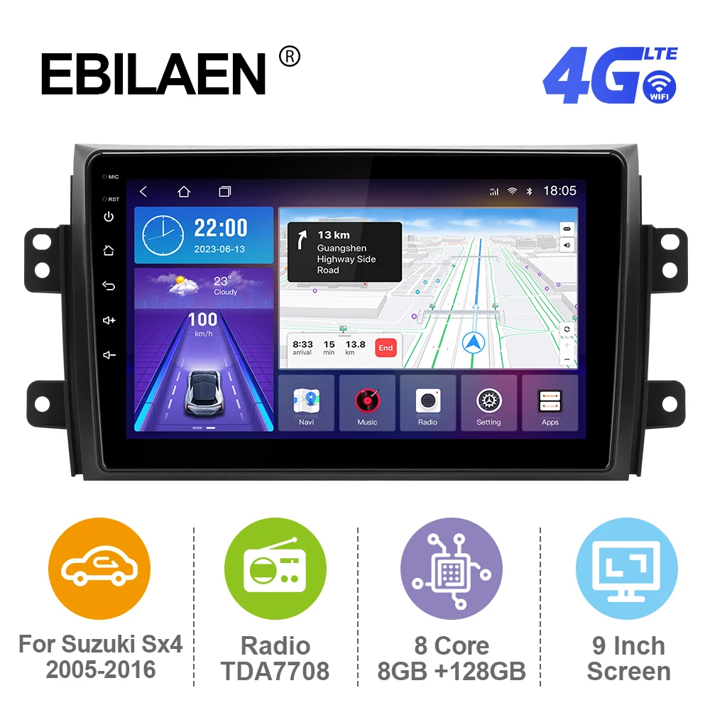 

Автомагнитола EBILAEN на Android 12 для Suzuki SX4 2006-2013 Fiat Sedici 2005-2014 мультимедийный плеер GPS RDS Carplay Авторадио 4G BT
