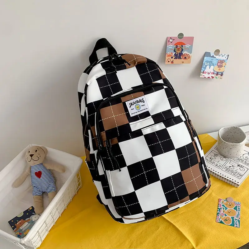 

Plaid Women Backpack for Girls Teenage University Student Middle High School Bags Casual College Style