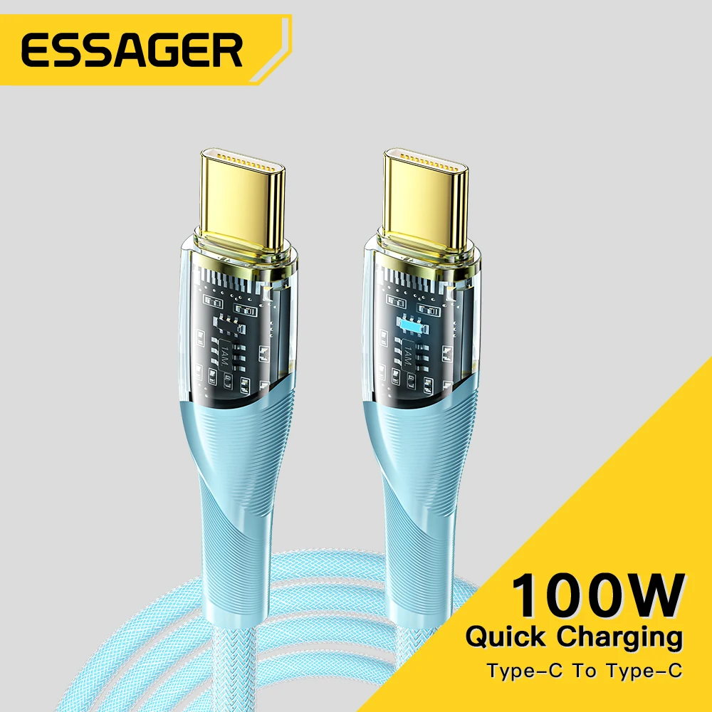 

Essager 100W Type C to Type C Cable PD Fast Charging Charger Data Cable For Samsung Huawei Xiaomi POCO Macbook Type-C USBC Cable