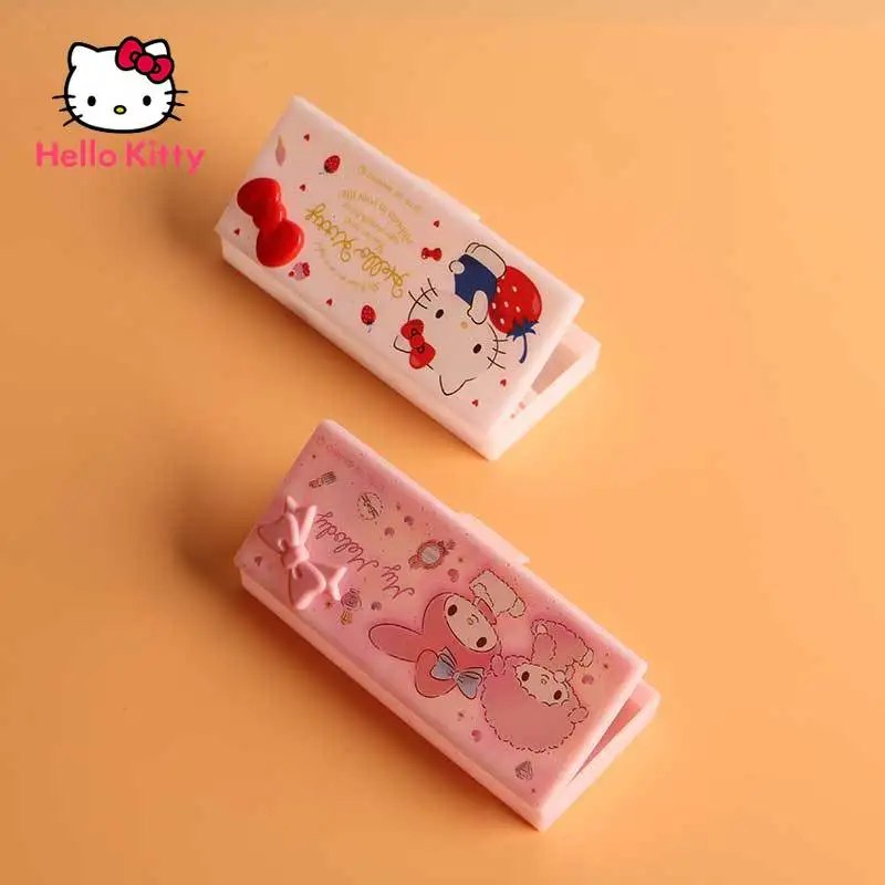 

Hello Kitty Cosmetics Storage Box Card Desktop Sundries Cotton Swabs Band-Aid Storage Mini Portable Carry with Bow Decoration