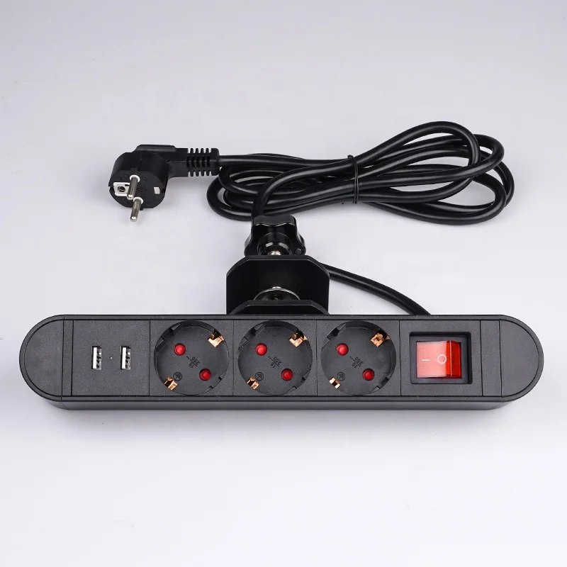 

Germany 3 sockets clamp on desk power strip with USB clamp on Power Socket Oultet