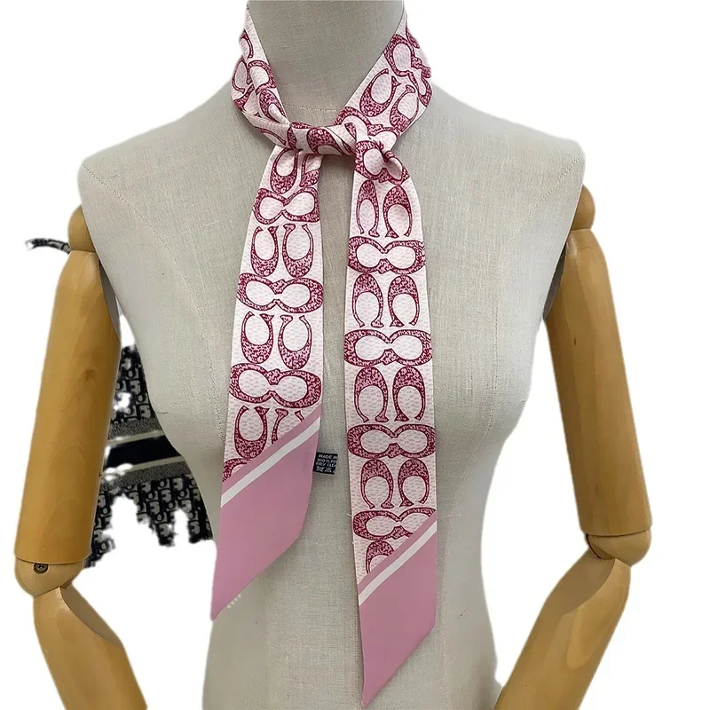 Женский осенне-зимний шелковый шарф маленький длинный тонкий узкий повязка на