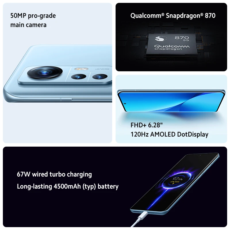 global version xiaomi 12x smartphone snapdragon 870 5g nfc 6 28 120hz display 67w charging 50mp triple camera free global shipping