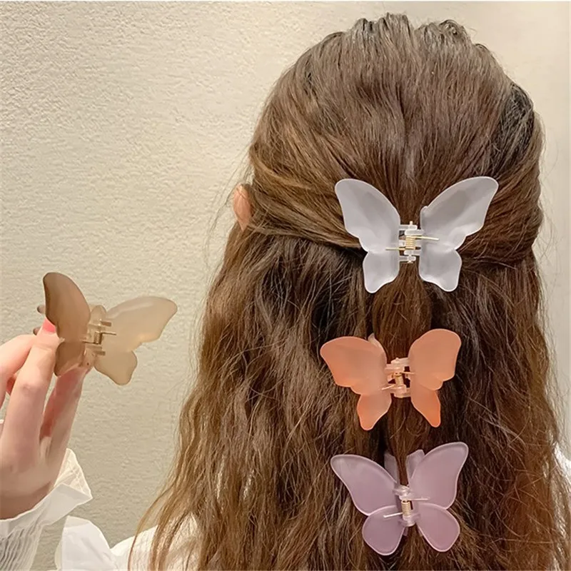 

2Pcs/Lot Super Fairy New Clamps Scrub 3D Butterfly Grab Ponytail Bath Hairpin Jelly Color Back Head Claws Women Hair Accessories