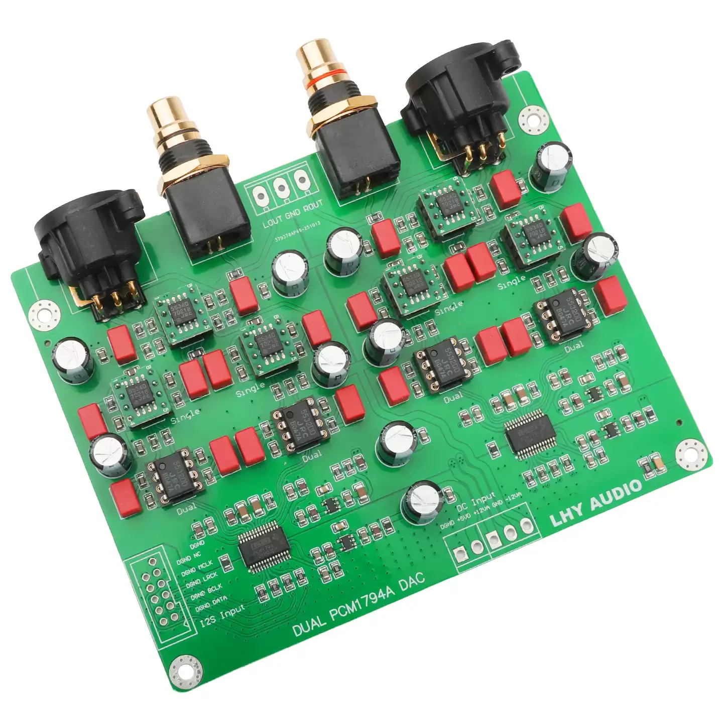Фото HIFI-декодер с двумя ЦАП PCM1794A, операционными усилителями 5532DD+5534D, выходами XLR и RCA, входом I2S, плата 24 бит 192 кГц №1