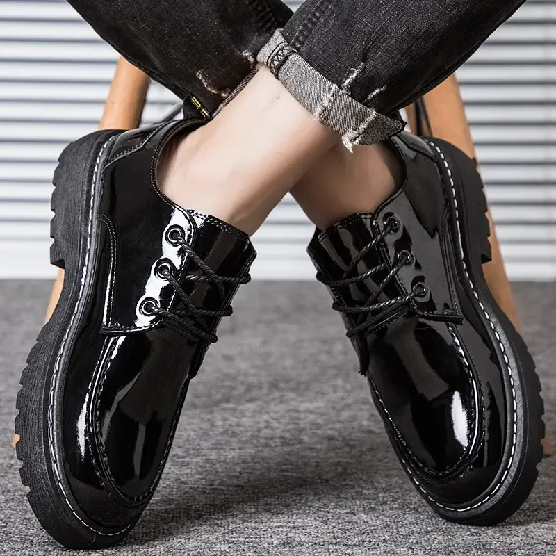 Мужские кожаные туфли на толстой подошве повседневные Нескользящие