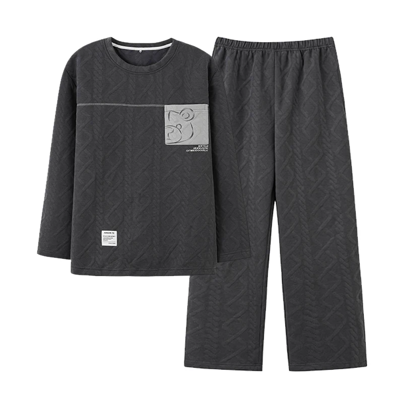 QUHENG Men's Pajamas Autumn Winter Cotton Pijamas Set 2022 New Warm Cartoon Long Sleeve Trousers Two-piece Loose Casual Suit