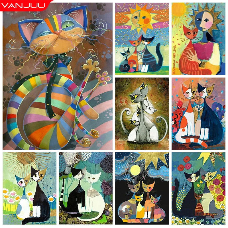 

5D DIY Diamond Painting Full Drill Cartoon Abstract Cat Diamond Mosaic Hand Inlaid Rhinestones Embroidery Home Decoration Gifts