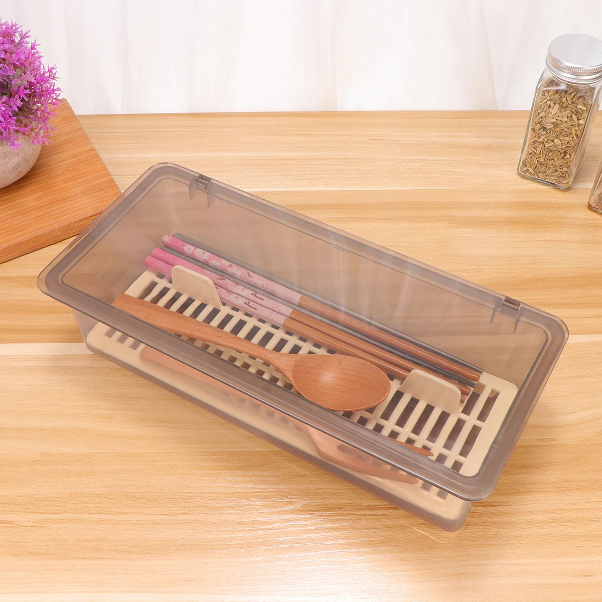 

Kitchen Chopsticks Drain Storage Box Transparent Dust-proof Tableware Storage Organizer Kitchen Cutlery Fork And container