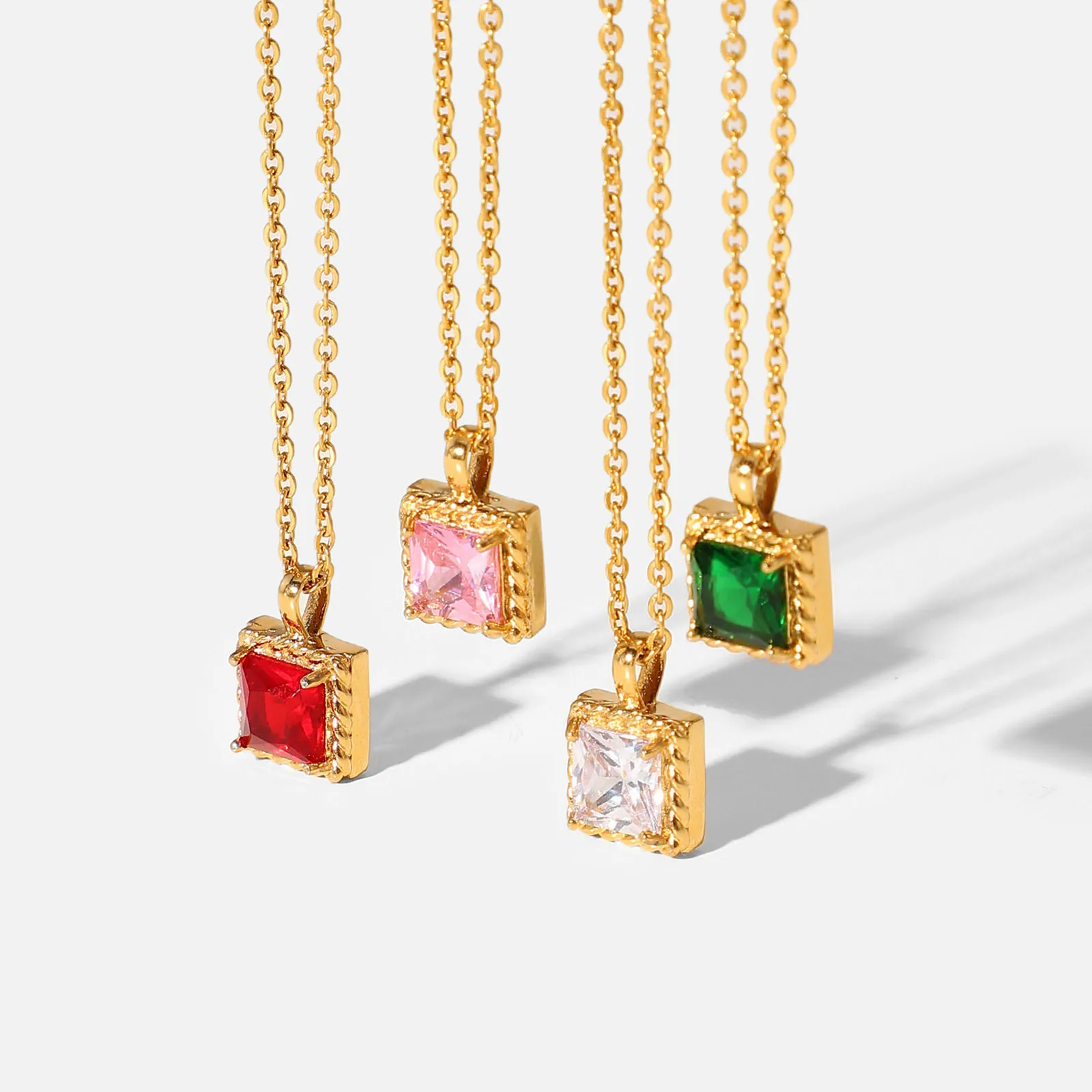 

Classic Stainless Steel Rhinestone Pendant Necklace For Women Jewelry Colorful Square Rhinestone Pendant Necklace 44cm long
