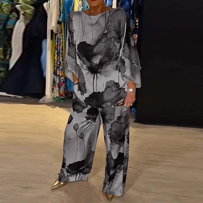 Женский атласный комплект из 2 предметов элегантный Весенний костюм с принтом